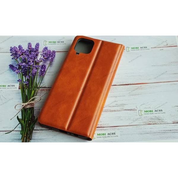 Чохол книга шкіряна для Samsung Galaxy A12, магнітом та підставкою, Mustang, рудого кольору.