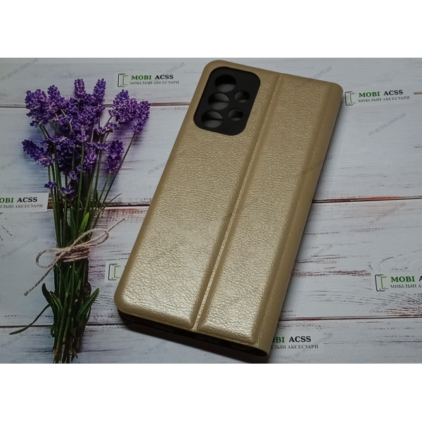 Чохол книга шкіряна для Samsung Galaxy A23 (4G), магнітом та підставкою, Mustang, золотого кольору.