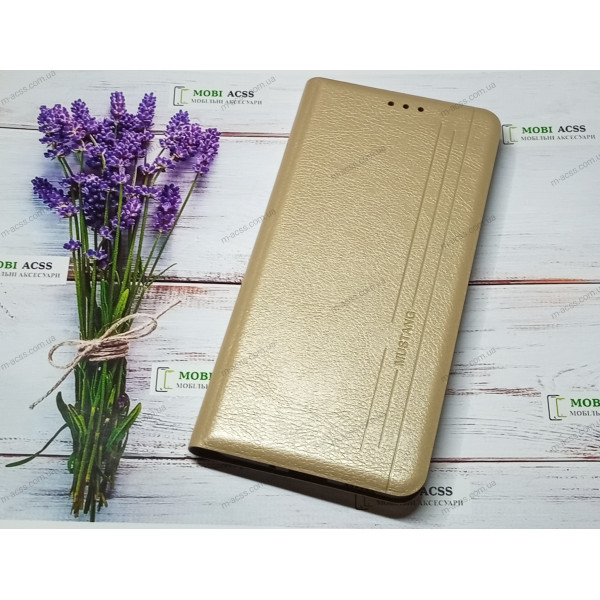 Чохол книга шкіряна для Samsung Galaxy A33 (5G), магнітом та підставкою, Mustang, золотого кольору.