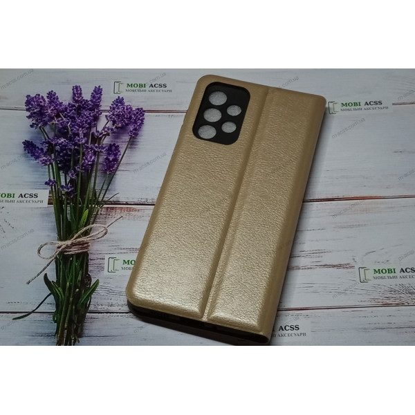 Чохол книга шкіряна для Samsung Galaxy A33 (5G), магнітом та підставкою, Mustang, золотого кольору.