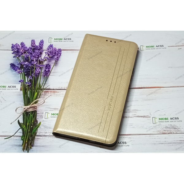 Чохол книга шкіряна для Samsung Galaxy A53 (5G), магнітом та підставкою, Mustang, золотого кольору.