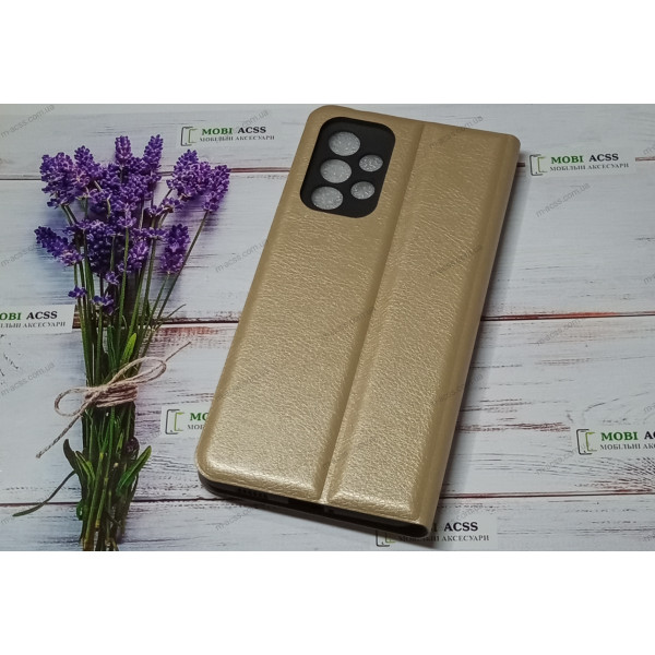 Чохол книга шкіряна для Samsung Galaxy A53 (5G), магнітом та підставкою, Mustang, золотого кольору.