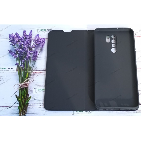 Чохол книга для Xiaomi Redmi 9, штучна шкіра, з магнітом та підставкою, Lux, чорного кольору.
