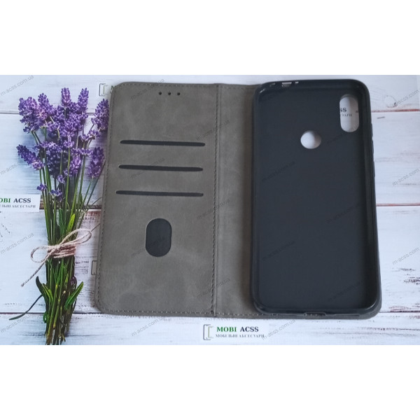 Чохол книга шкіряна для Xiaomi Redmi Note 7 Pro, магнітом та підставкою, Business Leather, сірого кольору.