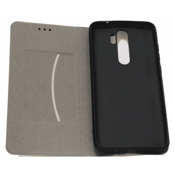Чохол книга шкіряна для Xiaomi Redmi Note 8 Pro, магнітом та підставкою, Mustang, золотого кольору.