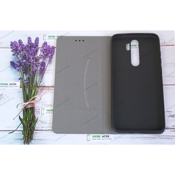 Чохол книга шкіряна для Xiaomi Redmi Note 8 Pro, магнітом та підставкою, Mustang, чорного кольору.