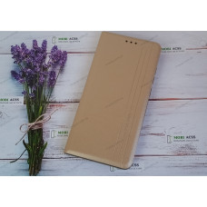Чохол книга шкіряна для Xiaomi Redmi Note 8 Pro, магнітом та підставкою, Mustang, золотого кольору.