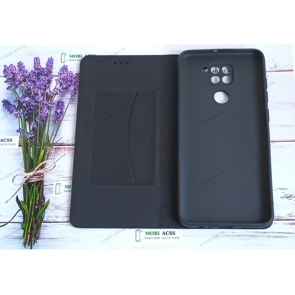 Чохол книга шкіряна для Xiaomi Redmi Note 9, магнітом та підставкою, Mustang, чорного кольору.