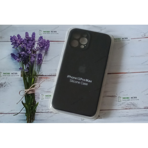 Силіконовий чохол iPhone 12 Pro Max з мікрофіброю, матовий, чорного кольору.
