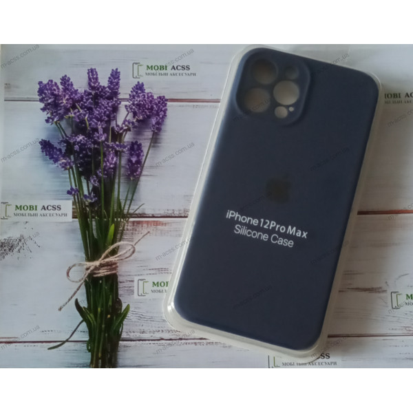 Силіконовий чохол iPhone 12 Pro Max з мікрофіброю, матовий, темно-синього кольору.