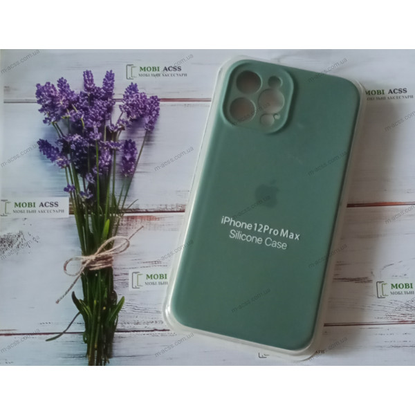 Силіконовий чохол iPhone 12 Pro Max з мікрофіброю, матовий, зеленого кольору.