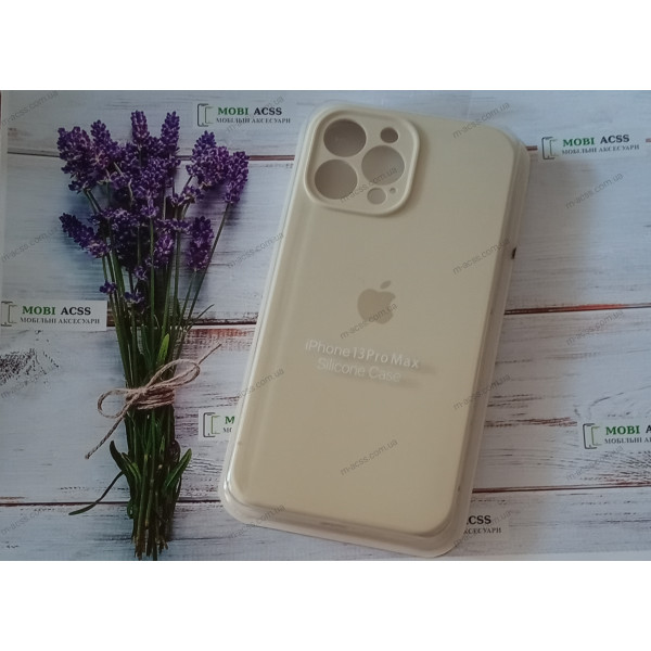 Силіконовий чохол iPhone 13 Pro Max з мікрофіброю, матовий, молочного кольору.