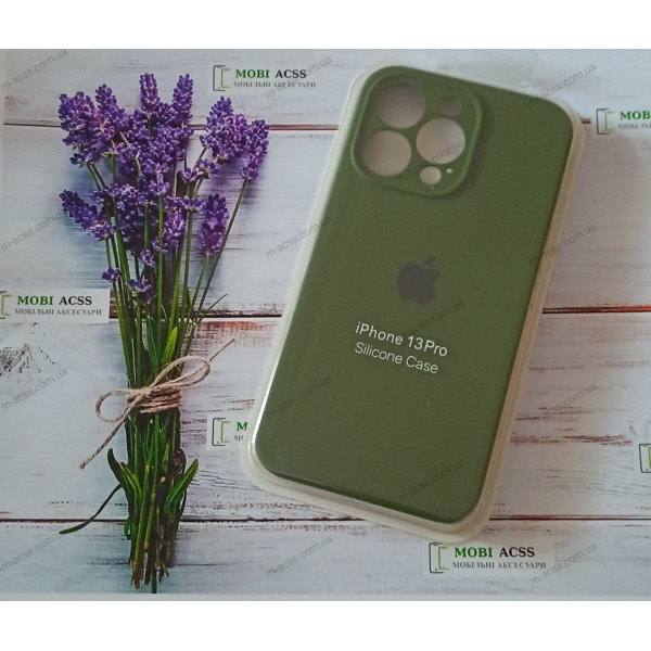 Силіконовий чохол iPhone 13 Pro з мікрофіброю, матовий,  колір хакі.