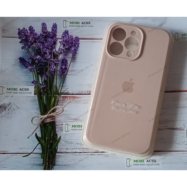 Силіконовий чохол iPhone 13 Pro з мікрофіброю, матовий,  пудрового кольору.