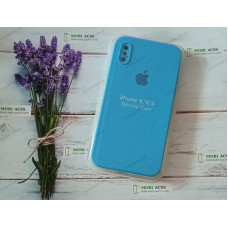 Силіконовий чохол iPhone X з мікрофіброю, матовий, блакитного кольору.