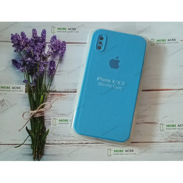 Силіконовий чохол iPhone X з мікрофіброю, матовий, блакитного кольору.