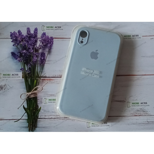 Силіконовий чохол iPhone XR з мікрофіброю, матовий, блакитного кольору.