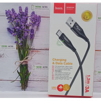 Кабель для зарядки Hoco U39 дата кабель, швидка зарядка, USB та Type-C, 3A, Чорний з тканинним покриттям та підсвіткою конекторів