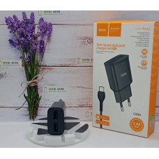 Зарядний пристрій Hoco C88A, 2.4A, 12W та 2 порти USB з кабелем Type-C