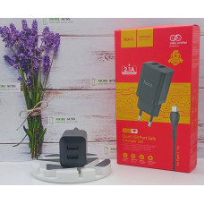 Зарядний пристрій Hoco N25, 2.1A, 10W та 2 порти USB з кабелем Type-C