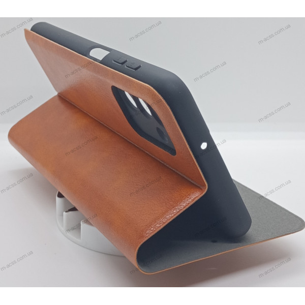 Чохол книга шкіряна для Samsung A04S, з магнітом та підставкою, Mustang, рудого кольору.