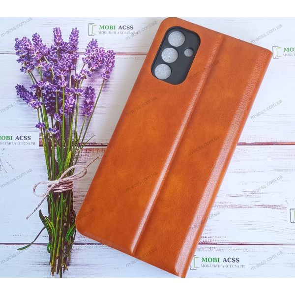 Чохол книга шкіряна для Samsung A04S, з магнітом та підставкою, Mustang, рудого кольору.