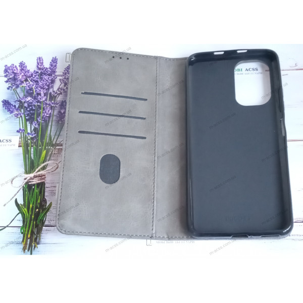 Чохол книга шкіряна для Xiaomi Poco K40, магнітом та підставкою, Business Leather, сірого кольору.