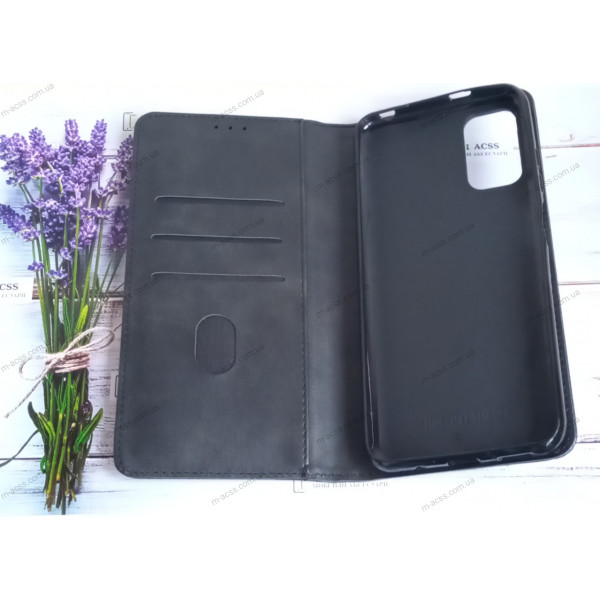 Чохол книга шкіряна для Xiaomi Poco M3 Pro, магнітом та підставкою, Business Leather, чорного кольору.