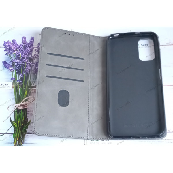 Чохол книга шкіряна для Xiaomi Poco M3 Pro, магнітом та підставкою, Business Leather, сірого кольору.