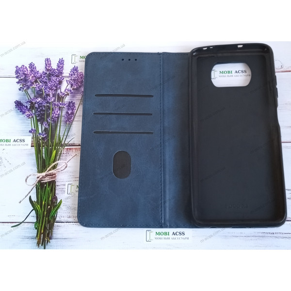 Чохол книга шкіряна для Xiaomi Poco X3, магнітом та підставкою, Business Leather, синього кольору.