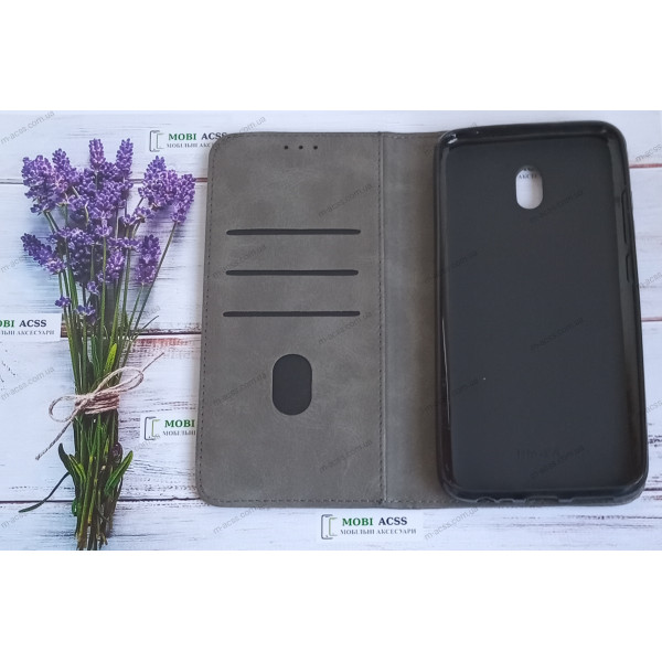Чохол книга шкіряна для Xiaomi Redmi 8А, магнітом та підставкою, Business Leather, сірого кольору.