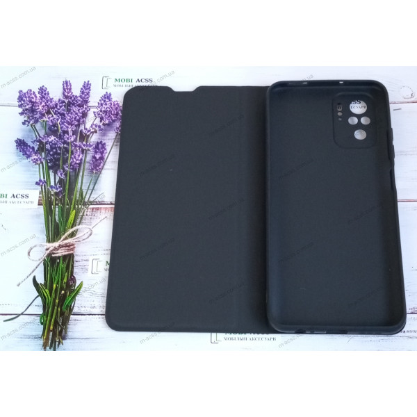 Чохол книга для Xiaomi Redmi Note 10 (4G), штучна шкіра, з магнітом та підставкою, Lux, чорного кольору.