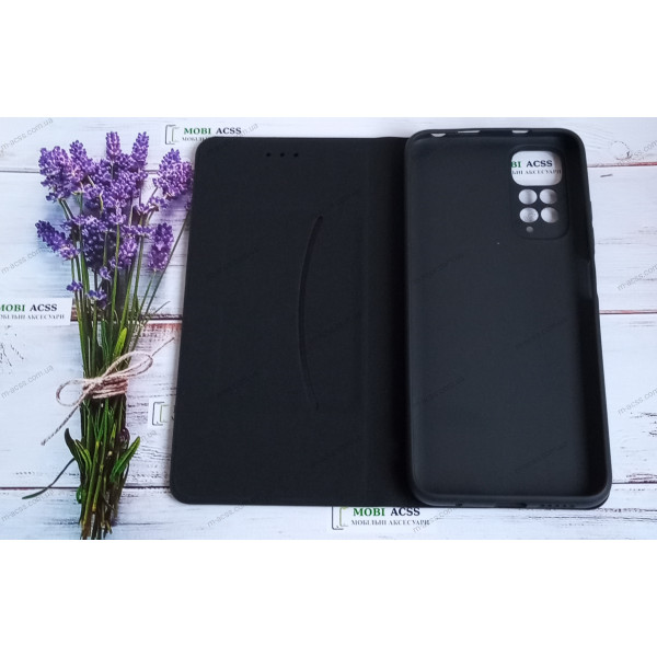 Чохол книга шкіряна для Xiaomi Redmi Note 11, магнітом та підставкою, Mustang, чорного кольору.