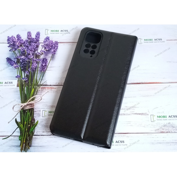 Чохол книга шкіряна для Xiaomi Redmi Note 11, магнітом та підставкою, Mustang, чорного кольору.