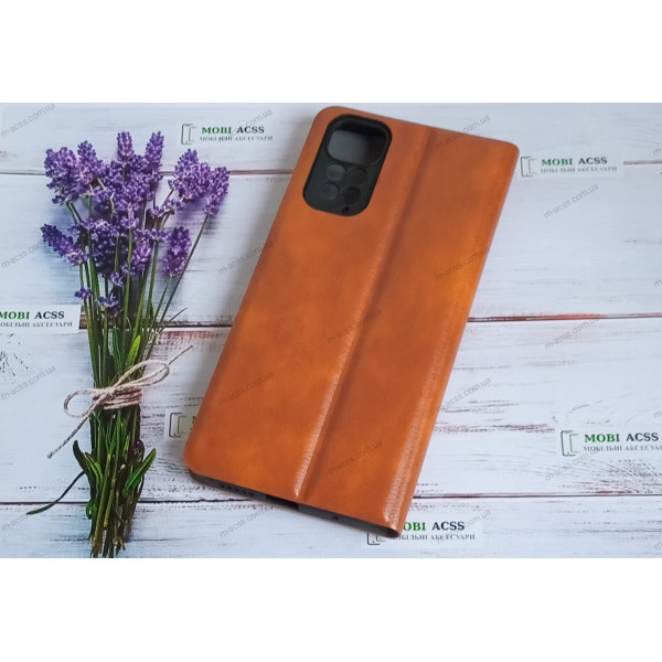Чохол книга шкіряна для Xiaomi Redmi Note 11, магнітом та підставкою, Mustang, рудого кольору.