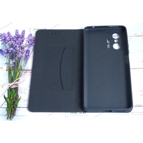 Чохол книга шкіряна для Xiaomi Redmi 11T, магнітом та підставкою, Mustang, чорного кольору.