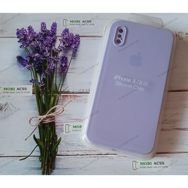 Силіконовий чохол iPhone X з мікрофіброю, матовий, бузкового кольору.