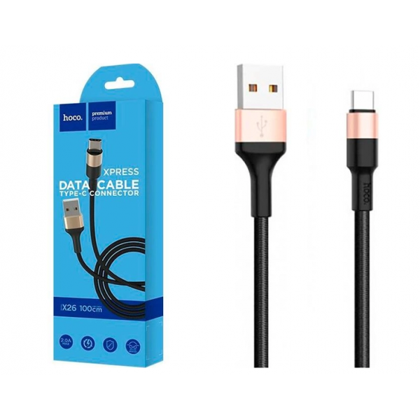 Кабель для зарядки Hoco X26 дата кабель, швидка зарядка, USB та Type-C, 3A, Чорний.