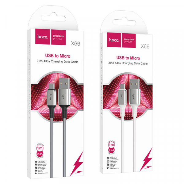 Кабель для зарядки Hoco X66 дата кабель, швидка зарядка, USB та MIcro USB, 2.4A, Сірий